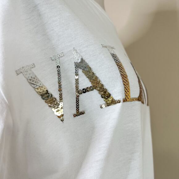 Valentino | Gradient Sequin Logo Silver Gold White Cotton Designer Tee T-Shirt S - Picture 3 of 10